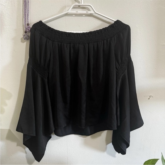 GUESS LA Silk Dark Fairycore Black Blouse Top Y2K Women’s Size S 70s Romantic - Picture 5 of 5